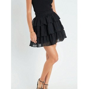 Women's Tiered Ruffle Mini Skirt Elastic Waist Flowy Party Skirt - 1 of 4