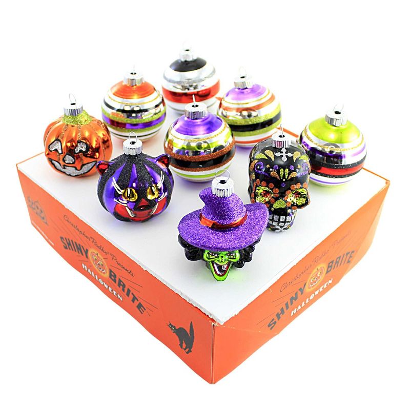 Shiny Brite 3.0 Inch Halloween Round & Figures Ornament Se Cats Witch Tree Ornament Sets, 3 of 4