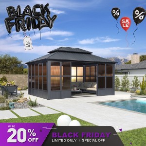 PURPLE LEAF Permanent Hardtop PC Frame Gazebo with Galvanized Steel Double Roof, Solarium Backyard Sunroom - 1 of 4