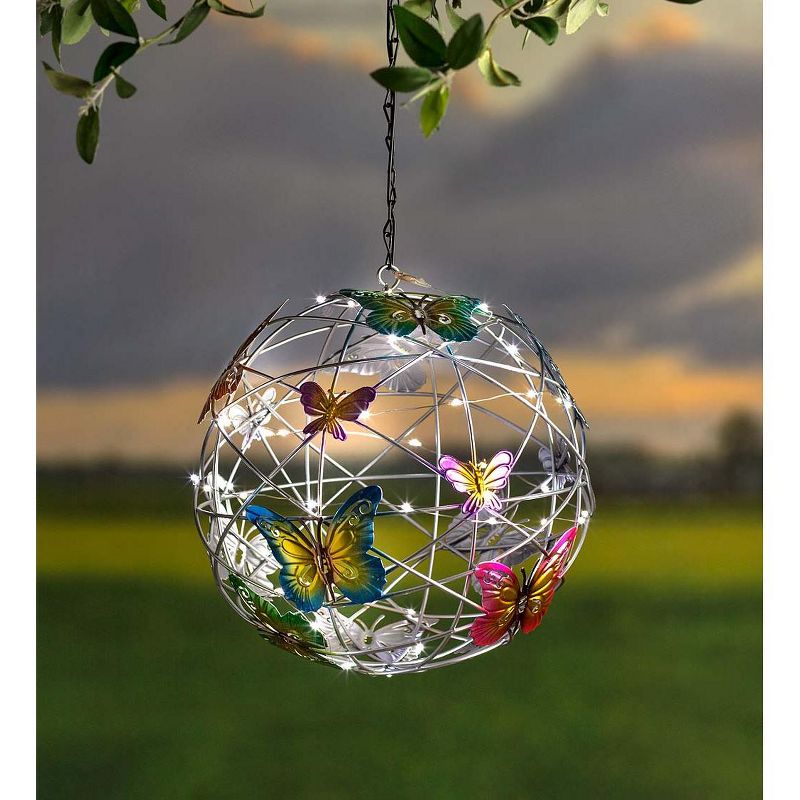 Wind & Weather Solar Lighted Hanging Mesh Orb with Colorful Butterflies, 2 of 4