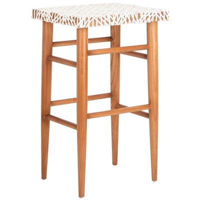 Elevate Transitional 30" White Leather and Natural Wood Bar Stool