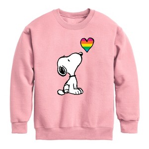 Boys' - Peanuts - Snoopy Rainbow Heart Graphic Long Sleeve Fleece Sweatshirt - 1 of 4