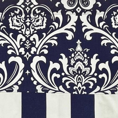 Navy and White Damask Cotton Rod Pocket Valance