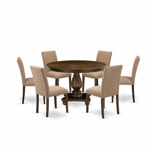 HomeStock 7-Piece Distressed Jacobean Finish Solid Wood Top Dining Table with 6 Chairs - 1 of 4