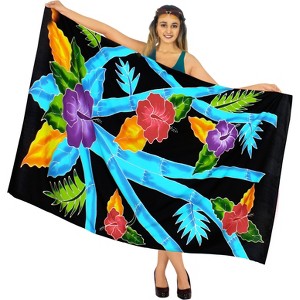 LA LEELA Women's Beach Bikini Swimwear Cover up Wrap Bathing suit Summer Wraps Swimsuit Sarong Skirts for Women One Size Black, Floral - 1 of 4