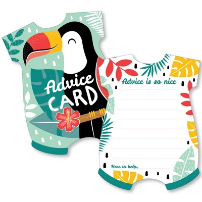 Big Dot of Happiness Calling All Toucans - Baby Bodysuit Wish Card Tropical Bird Baby Shower Activities - Shaped Advice Cards Game - Set of 20