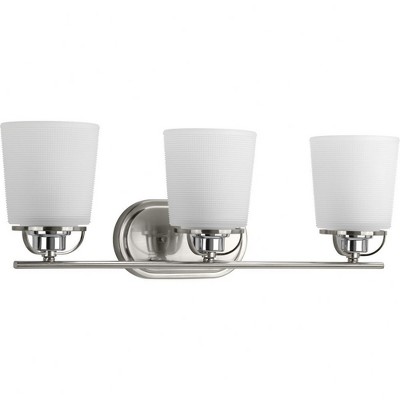 Progress Lighting West Village 3-Light Bath Fixture, Brushed Nickel, Double Prismatic Glass Shades