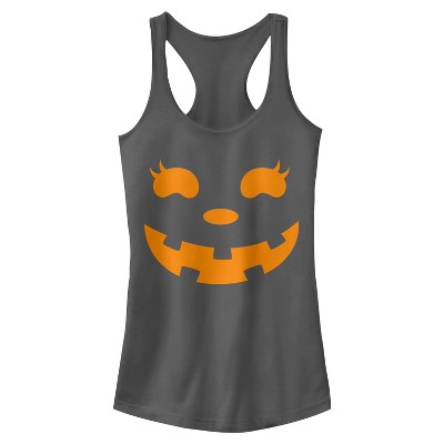 Juniors Womens Chin Up Halloween Jack O' Lantern Face Racerback Tank ...