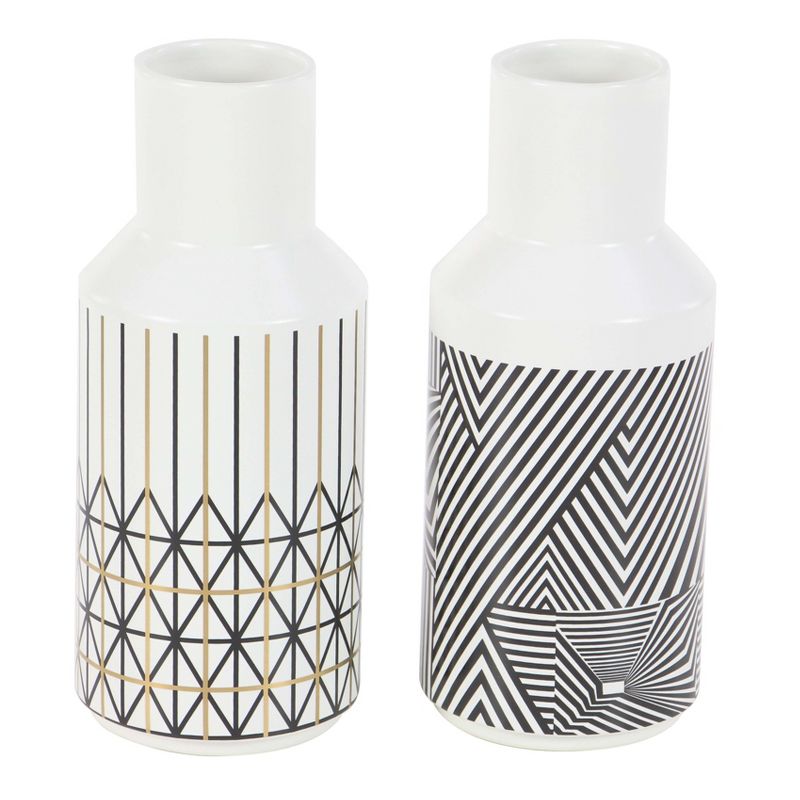 Set of 2 Modern Ceramic Bottle Vases with Patterns - Olivia & May, 1 of 11
