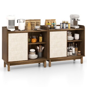 Tangkula 2PCS Rattan Buffet Sideboard w/ Adjustable Shelves Storage Cabinet & Sliding Door - 1 of 4