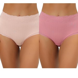 Allegra K Women's High Waist Tummy Control Comfortable Lace Trim Ribbed Brief 2 Packs - 1 of 4