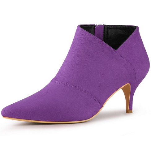 Allegra K Women s Pointed Toe Kitten Heel Cut out Ankle Boots Purple 6