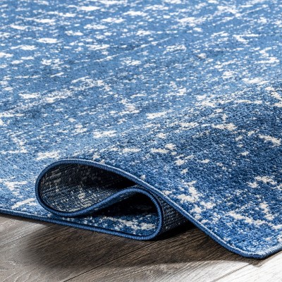 Distressed Moroccan Trellis 4' Square Blue Synthetic Area Rug