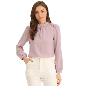 Allegra K Women's Work Office Mock Neck Long Sleeve Chiffon Shirt - 1 of 4
