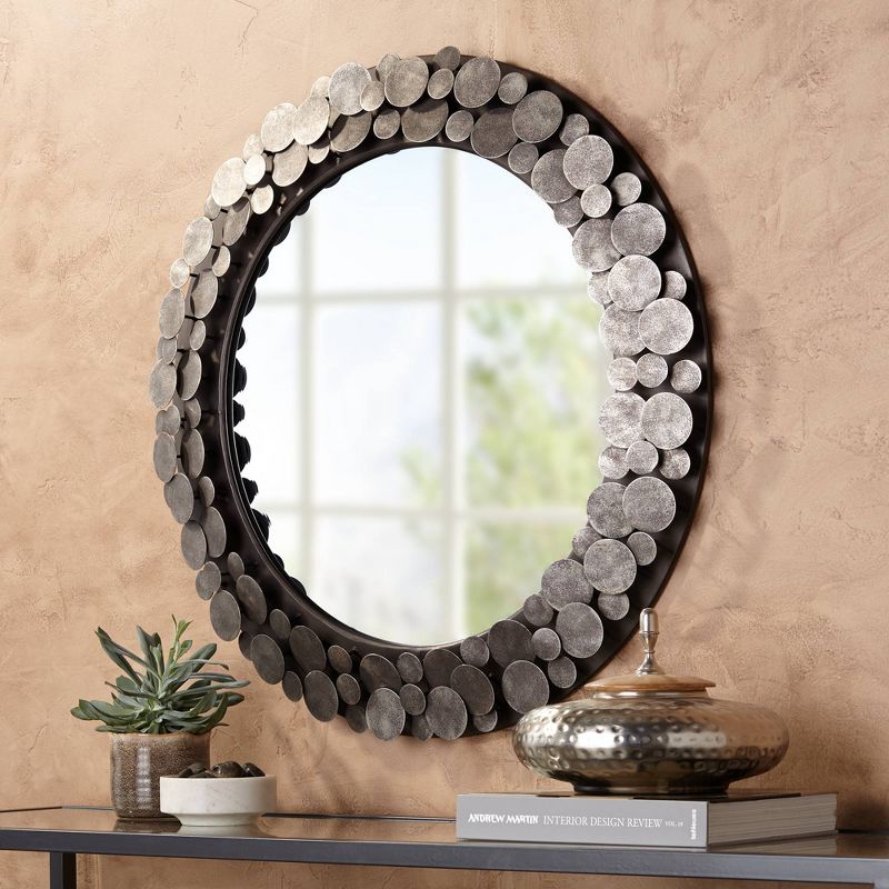 Uttermost Rolin Round Vanity Wall Mirror Industrial Rustic Staggered Nail Head Frame 32 3/4" Wide for Bathroom Bedroom Living Room Office House Home, 5 of 7