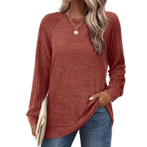 Women's Crewneck Raglan Long Sleeve Saloogoe Tunic Sweatshirts Lightweight Sweaters Fall Fashion Tops 2025 - 1 of 4
