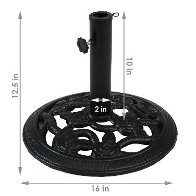 Black Cast Iron Decorative Rose Blossom Patio Umbrella Base Stand