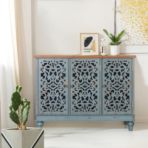 Captiva Designs Distressed Hollow-carved Accent Storage Sideboard Buffet Cabinet with Solid Wood Legs for Living Room Entryway Foyer - 1 of 4