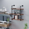 HOMCOM 3-Tier Industrial Pipe Shelves, Floating Wall Mounted Bookshelf, Metal Frame Display Rack for Living Room or Bedroom, Rustic Brown - 2 of 4