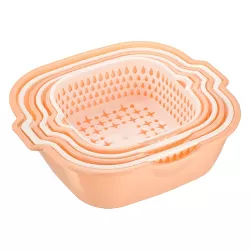 Unique Bargains Colander with Bowl Set Double Layer Drain Basket Plastic Basket Food Strainer Yellow White S+M+L