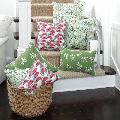 Green and Aqua Cotton Tropical Leaf Square Throw Pillow