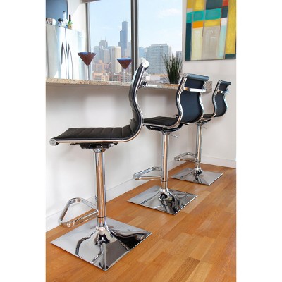 Contemporary Black Faux Leather Adjustable Swivel Bar Stool