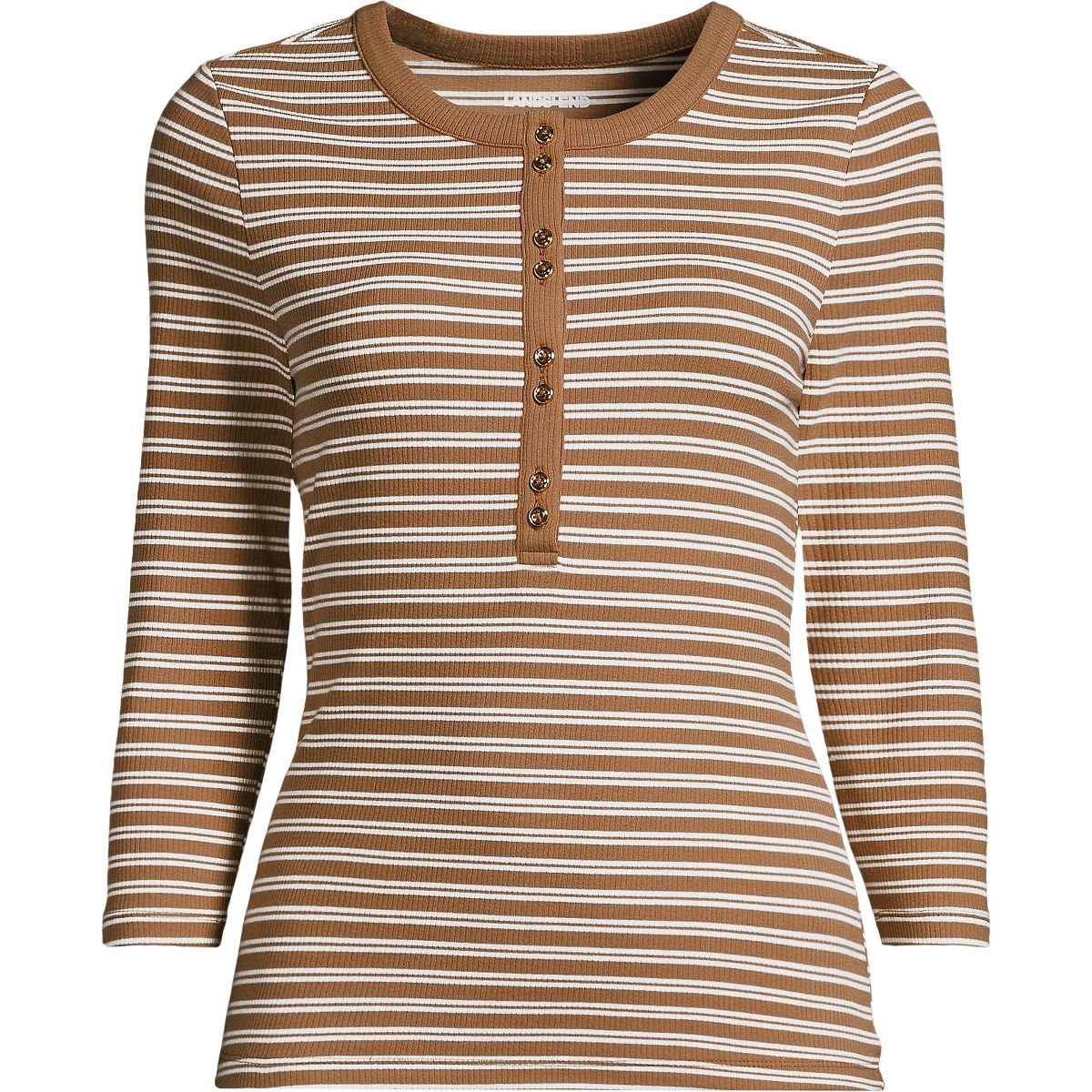Lands' End Women's 3/4 Sleeve Polished Rib Henley Top - thumbnail 3