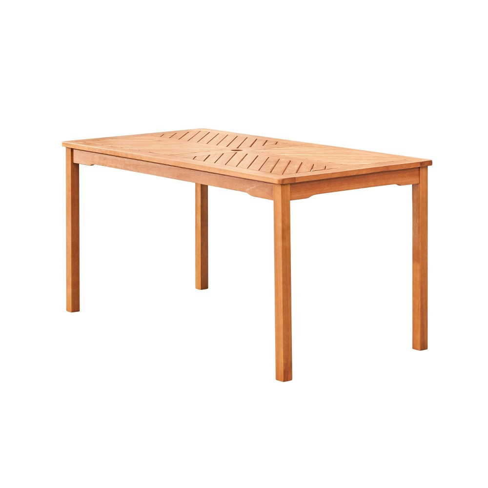 Olina Honey Fish Bone Eucalyptus Wooden Rectangle Patio Dining Table Vifah