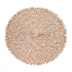 Anna-Kaci 4-Piece Round Woven Placemat with Radiating Textured Design - Gold - 1 of 4