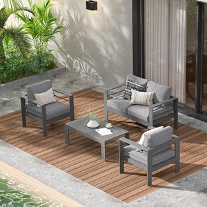 Aluminum Outdoor Patio Furniture Set, Modern Patio Conversation Sets with 5 Inch Cushion and Coffee Table for Balcony, Garden - 1 of 4