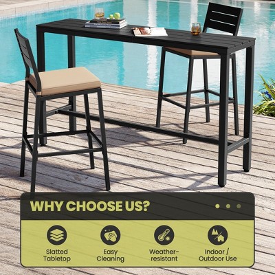 Black Metal and Plastic Outdoor Counter Height Bar Table