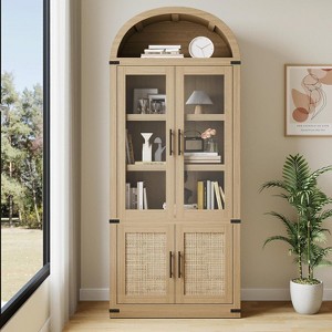 Arched Bookcase with Doors Modern 6-Tier Bookshelf with Storage Wooden Display Cabinet Farmhouse Storage Shelves for Living Room, Kitchen, Office - 1 of 4