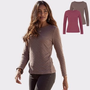 Women's 2 Pack Textured Long Sleeve Tops - LASCANA - 1 of 4
