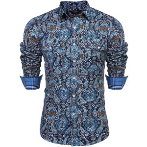 COOFANDY Mens Paisley Printed Shirts Casual Long Sleeve Button Down Shirts Floral Dress Shirt with Pockets - 1 of 4