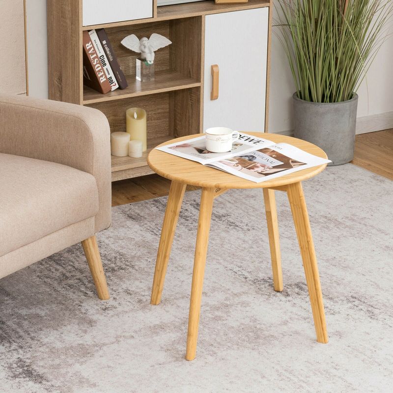 Costway Natural Round End Table Modern Stylish Side Table w/ 20'' Round Tabletop, 2 of 11