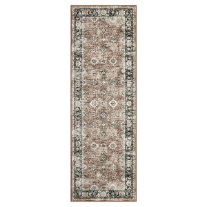 Washable Distressed Floral Print Bedroom Rugs, Retro Accent Non Slip Oriental Floor Carpet for Living Room Dining Room - 1 of 4