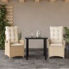 vidaXL 3 Piece Patio Dining Set with Cushions Beige Poly Rattan - 31.5" x 31.5" x 29.1" Without footrest 2 Items - 2 of 4