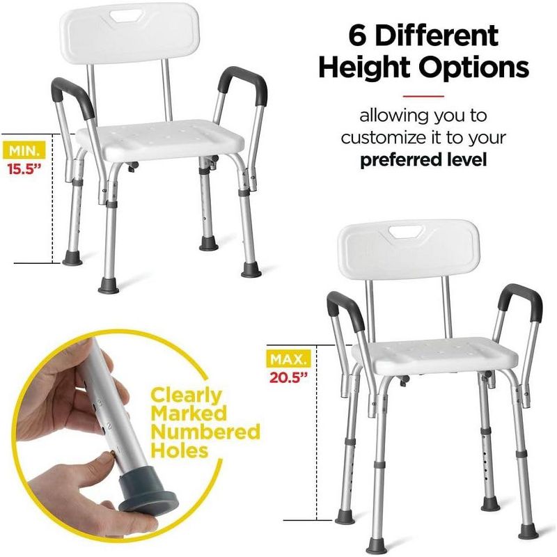 Shower Chair with Handles Set of 3 - Includes Back Scrubber & Additional Sponge – Anti Slip with 6 Adjustable Heights Portable MedicalKingUsa, 3 of 8