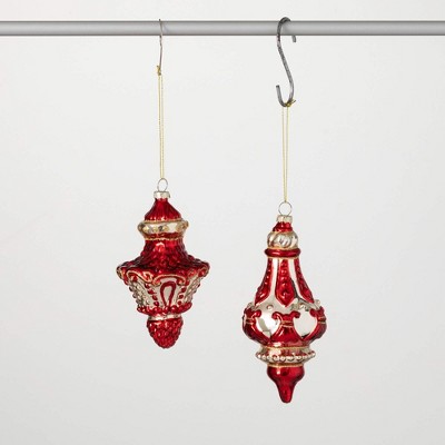 6.5"H & 5.5"H Sullivans Christmas Red Gold Finial Ornament Set of 2  Red-Gold