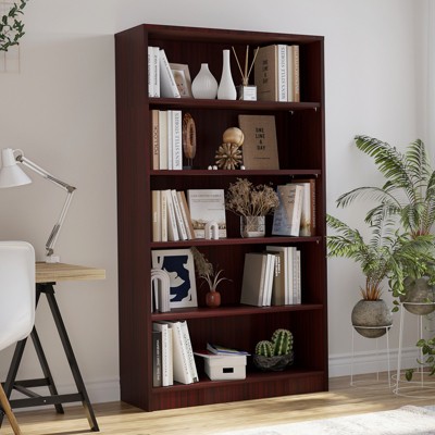 GlasFlength Decorative Bookshelf, Spacious Space and Adjustable Shelf, Open Bookshelves for Bedroom, Living Room, Home Office，Brown，33"*11.6"*60"