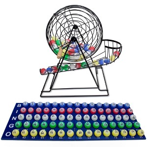 Slickblue Oversized Bingo Set, 3' Wood Board & 19” Cage, Party Game Kit, Seamless Balls, 13"x11" Drum - 1 of 4