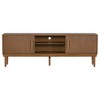 HDZNVF TV Stand with Vertical Striped Doors, Space-Saving Sliding Door Design, Sturdy Solid Wood Legs, Versatile as TV Console or Side Cabinet, Brown - 3 of 4