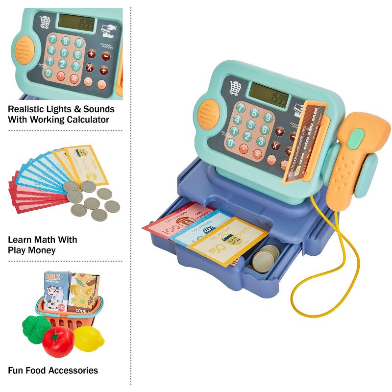 Toy Time Pretend Play Grocery Store Cash Register 30-Piece Playset - Blue, 3 of 9