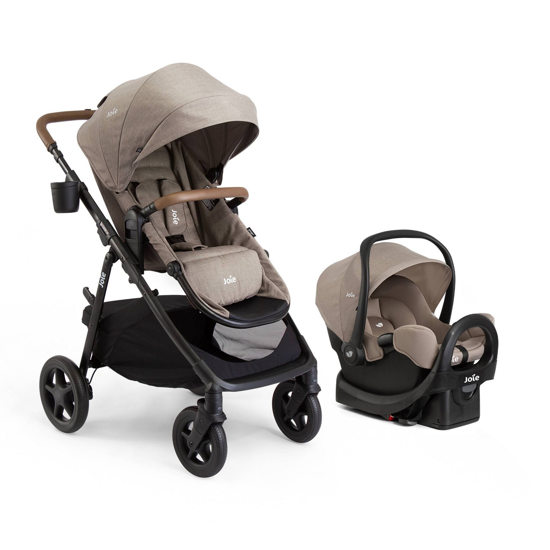 Joie Ginger and Rue Travel System - Mocha: Rear Facing Seat, LATCH Compatible, Metal Frame, 50 Lb Stroller Capacity