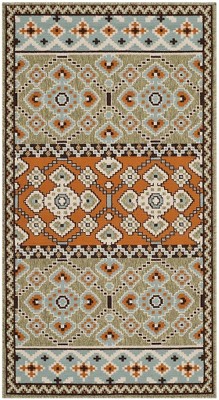 Green and Terracotta Floral Synthetic Washable Area Rug
