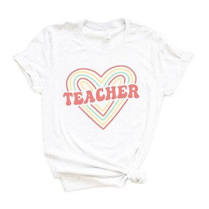 Simply Sage Market Women's Colorful Heart Teacher Short Sleeve Graphic Tee - XL - White - 1 of 2