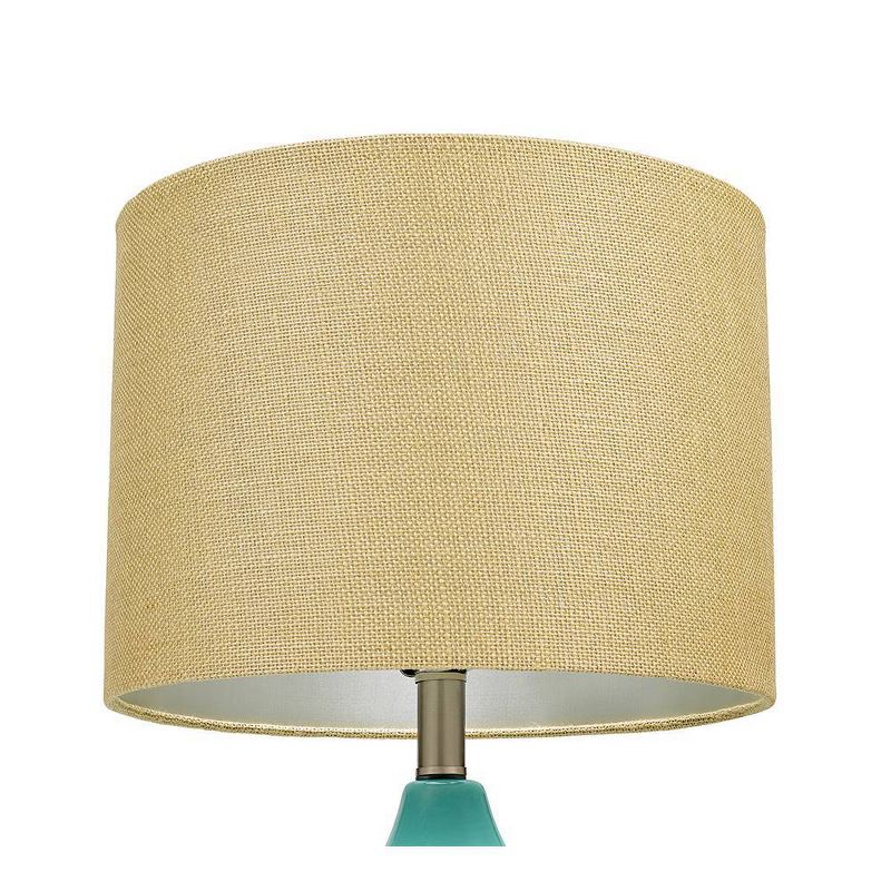26.5&#34; Quilted Ceramic Table Lamp with Natural Linen Drum Shade Aqua Blue - Cresswell Lighting, 3 of 11