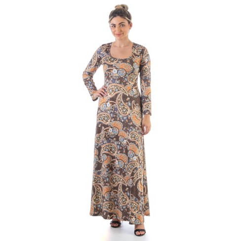 24seven Comfort Apparel Fall Paisley Long Sleeve T Shirt Maxi Dress ...