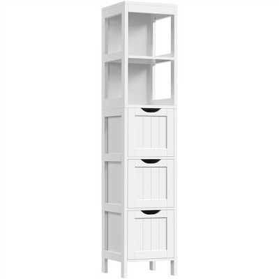 Netanya Freestanding 3 Open Shelves Bathroom Storage Organizer Cabinet, White Wood