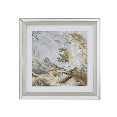 VisioGear Crystal Mirror Framed Wall Art on Mellow Golden Tint Background, Home Decor for Living Room, 23.6"*23.6"*1"